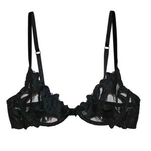 Fleur du Mal Lily Embroidery Plunge Demi Bra - Black